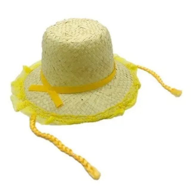 Chapéu Junino De Palha Com Trança E Renda Para Festa Junina