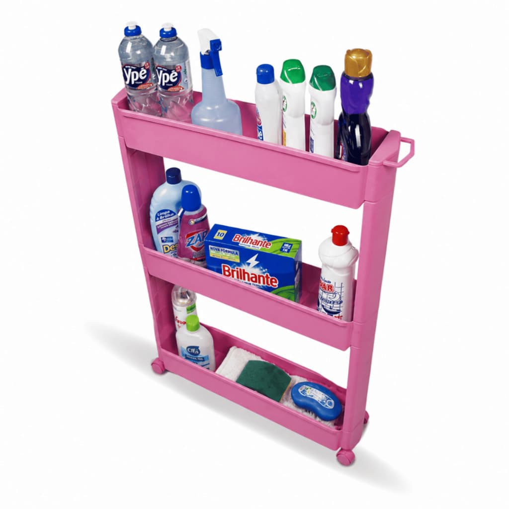Carrinho Auxiliar Rosa 3 Separações P/ Esmaltes Organizador
