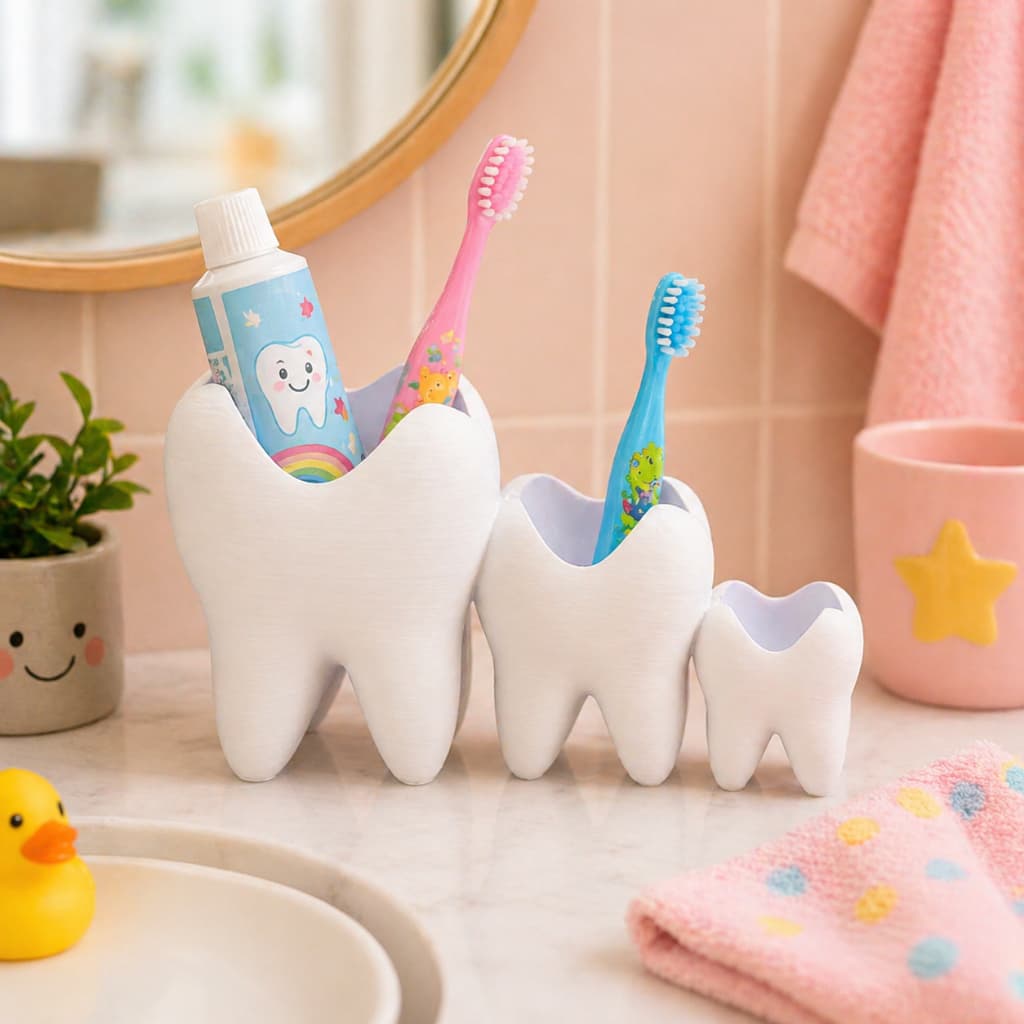 Porta Escova De Dente Infantil Formato De Dente Organizador 3 Divisórias