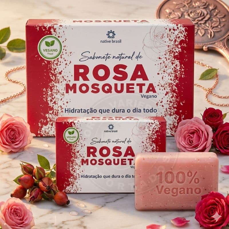 Sabonete Natural Rosa Mosqueta Vegano 90g – Hidratação Profunda e Pele Macia