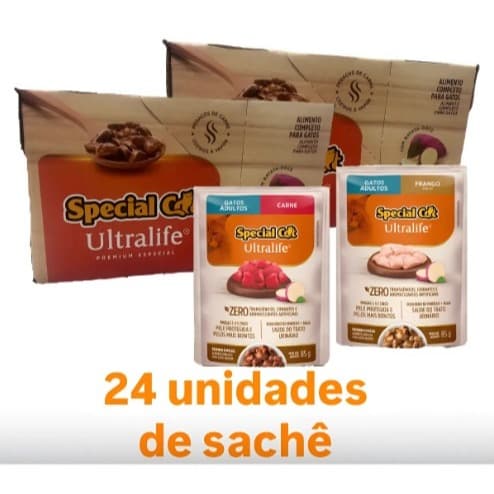 Kit Sachês Special Cat Carne E Cat Frango Cx C/12un Cada