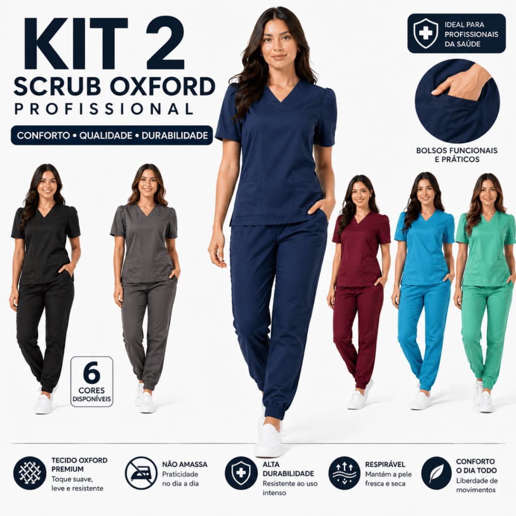 Kit 2 Pijama Cirúrgico Feminino Scrubs Hospitalar Premium Manga Curta e calça com Elástico Jogger