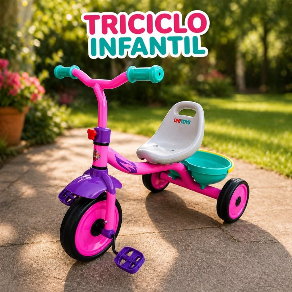 Triciclo Infantil 3 Rodas Com  Cesto - Rosa