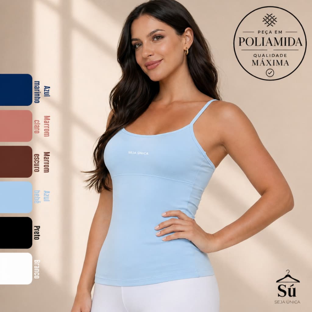 Regata Poliamida Premium Feminina Fitness Alça Fina Slim Leve Confortável