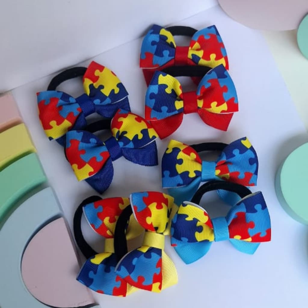 Laço de Cabelo Autismo na Xuxinha Elástico – Kit Conscientização