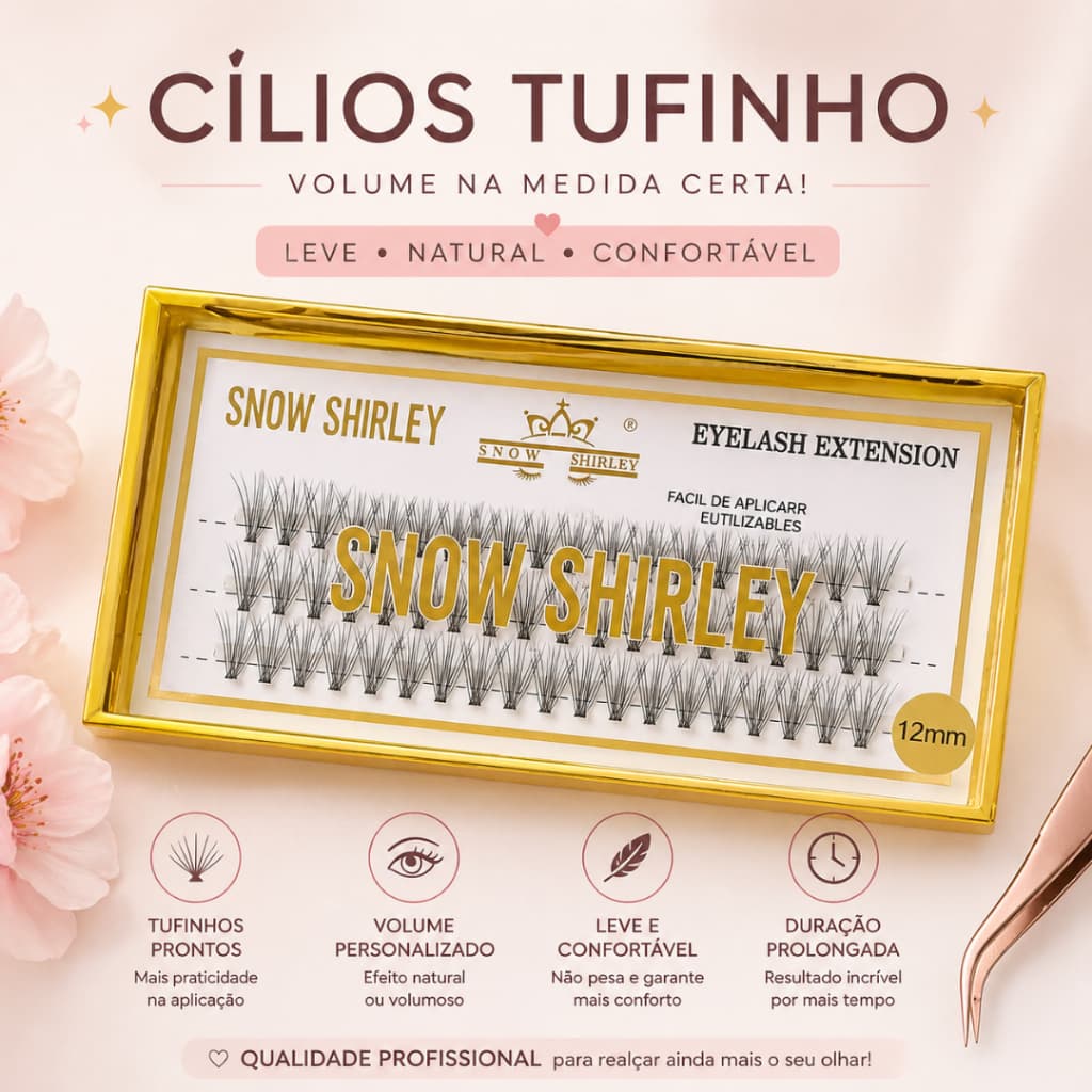 Cílios Tufinho Sem Nó 6D 10mm/12mm Cartela com 60 Tufos — Alongamento Extensão