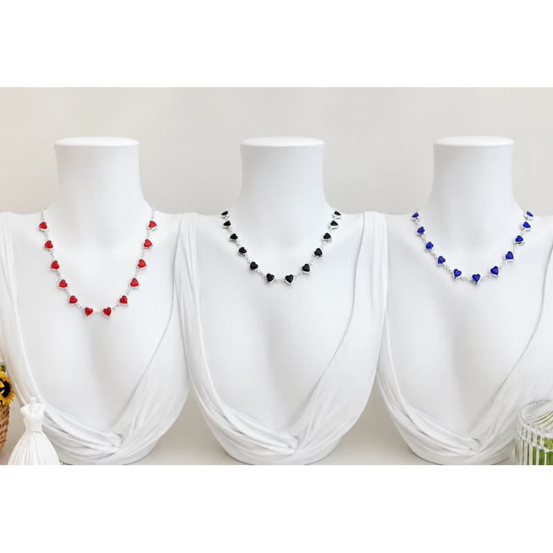 Colar chocker coração várias cores aço inoxidavel 45cm