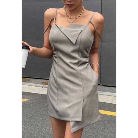 Vestido Feminino Tiras Assimetrico Fashion KPOP Moda Casual Chic Coreano