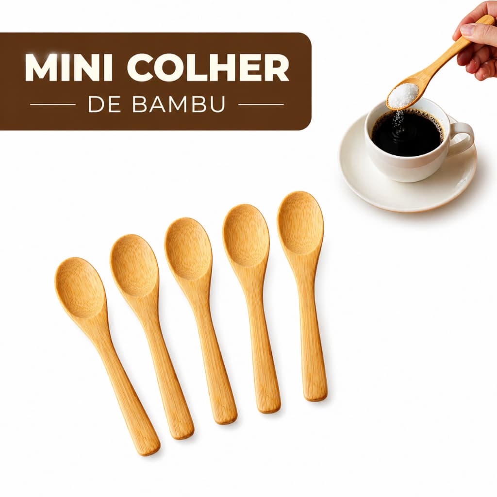 Kit 6/12/18 Mini Colheres de Bambu de Café Açúcar Tempero Mesa Posta Cantinho do Café
