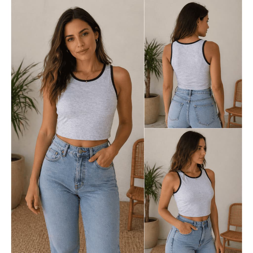 Blusa Cropped Regata Feminino Canelado Casual Moda Feminina Primavera Verão Top Fitness Academia