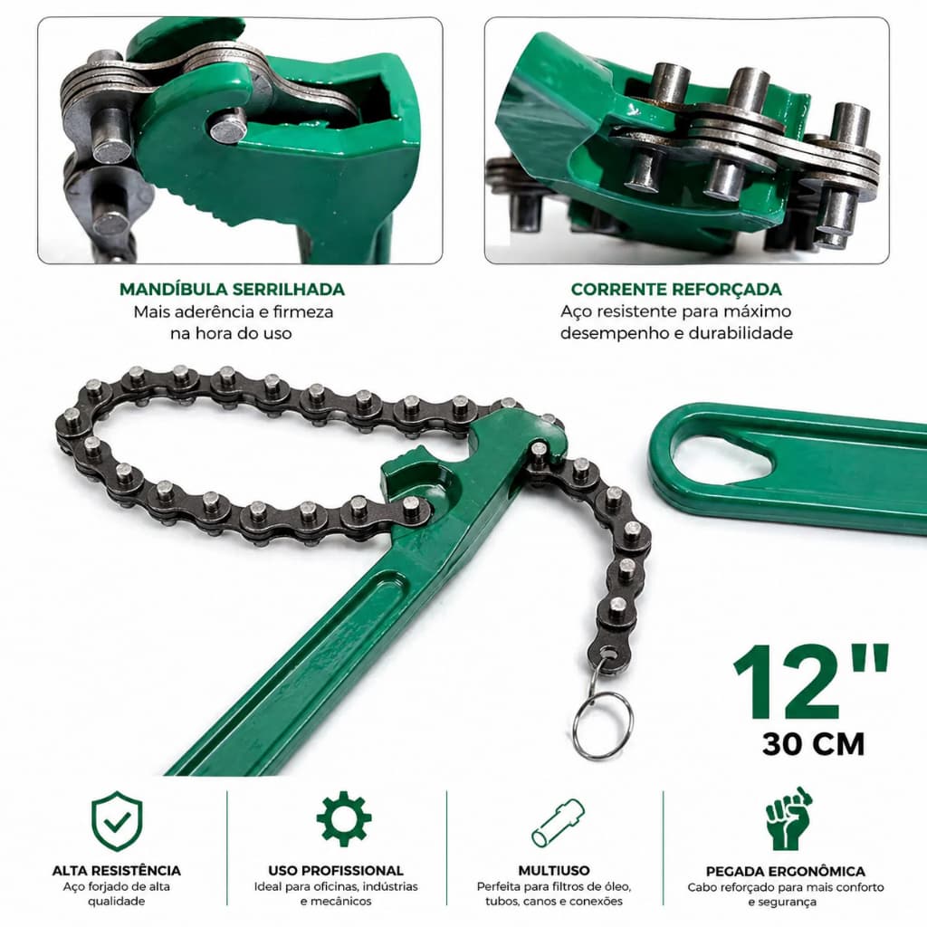 Chave De Corrente Trocar Sacar Filtro Óleo Ferramenta Tubos E Canos Universal 12