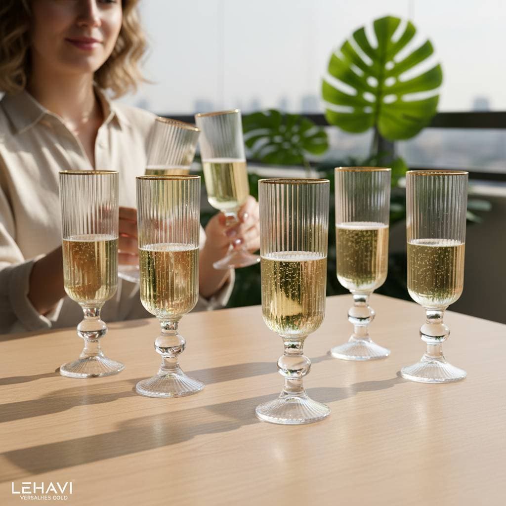 Jogo 6 Taças Champagne 170ml Versalhes Gold Vidro Borda Dourada Espumante Luxo Elegante
