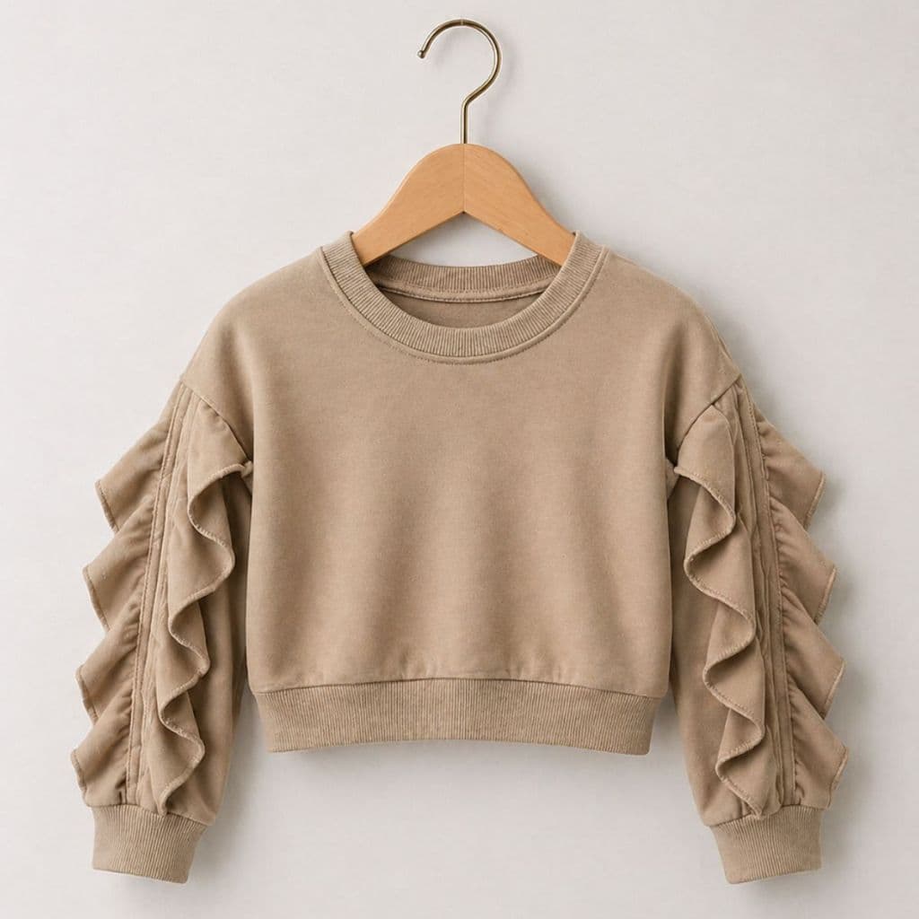 Moletom Infantil Feminino Estiloso Manga Babado Roupa De Inverno Infantil Casual Chic Moda Menina Lançamento