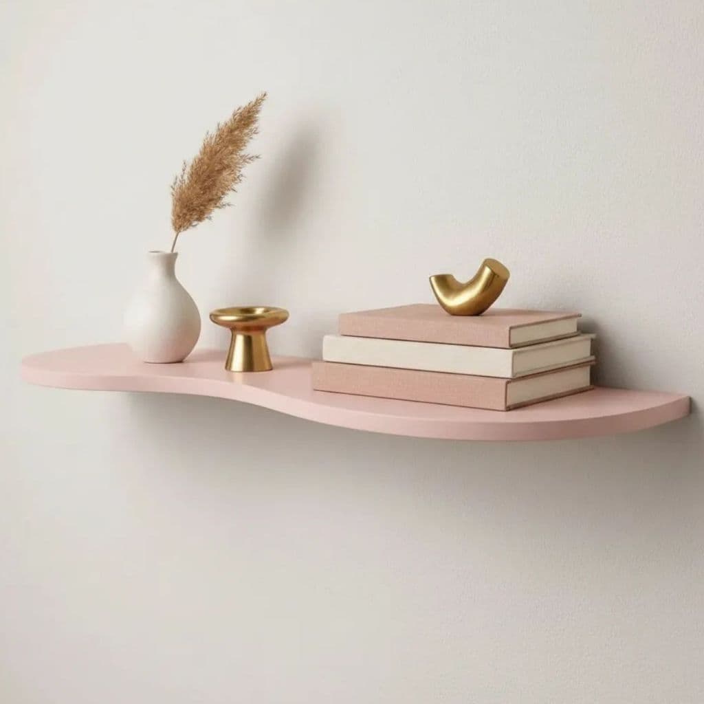Prateleira Orgânica 20x80cm Pintura Laca Rosa Suporte Invisível MDF 18mm Premium Decoração Moderna