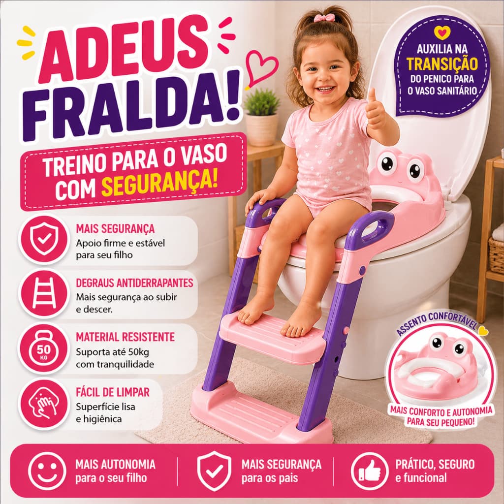 Troninho assento Infantil Redutor Antiderrapante Vaso Sanitario Rosa