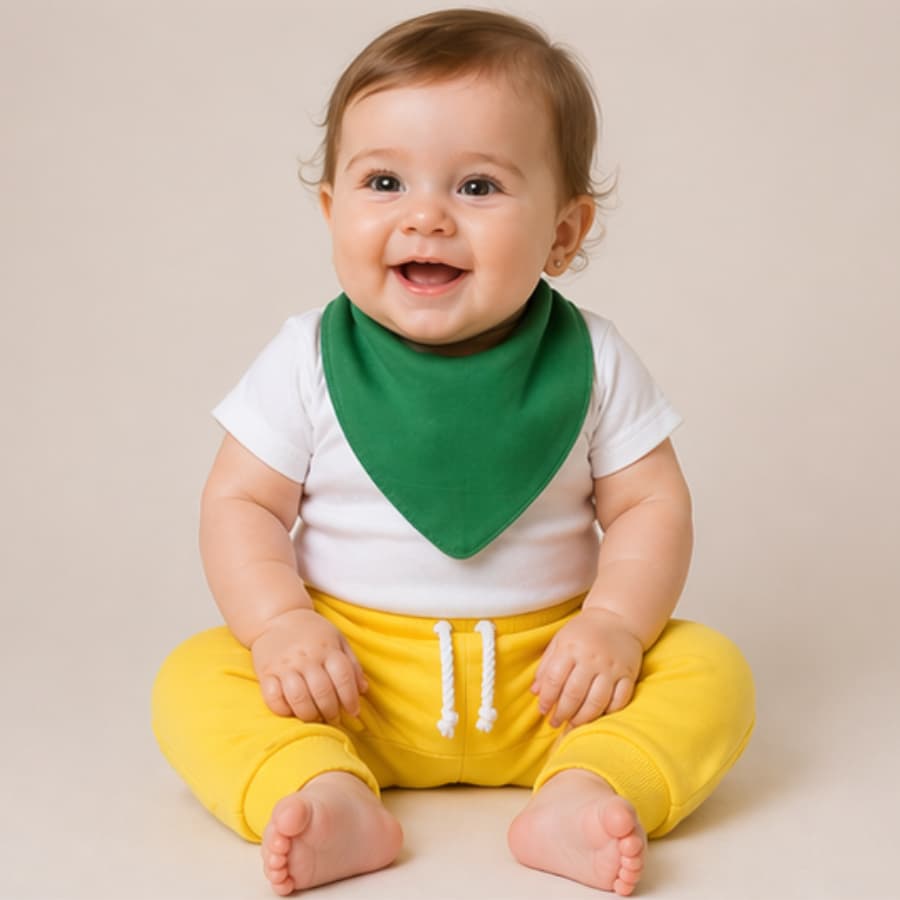 calça saruel kit com 2 sendo uma verde e uma amarela ganha babador em 100% algodão premium