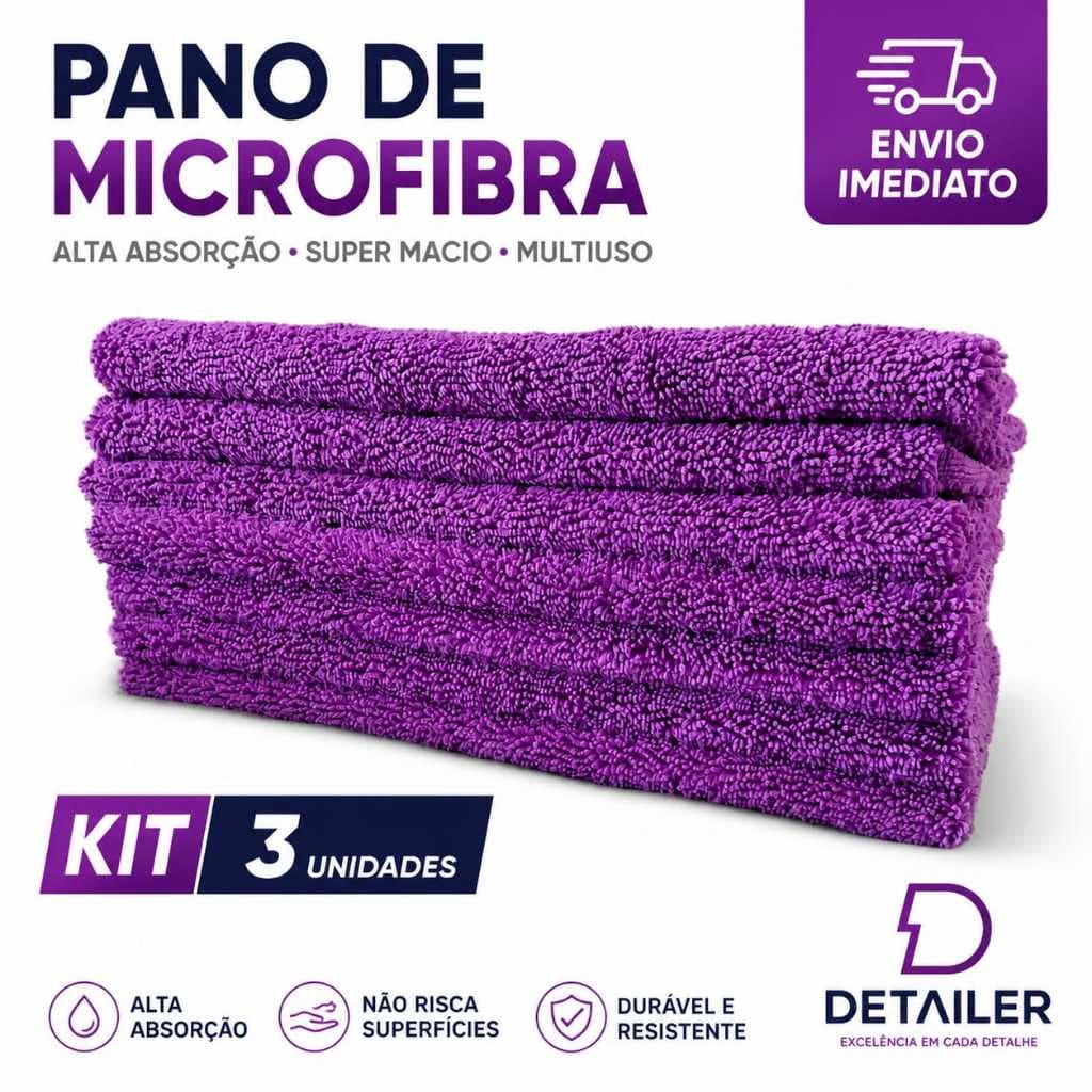 Kit 3 Panos Microfibra 40x60cm 230GCM S/costura Automotivo Alta Absorção Premium