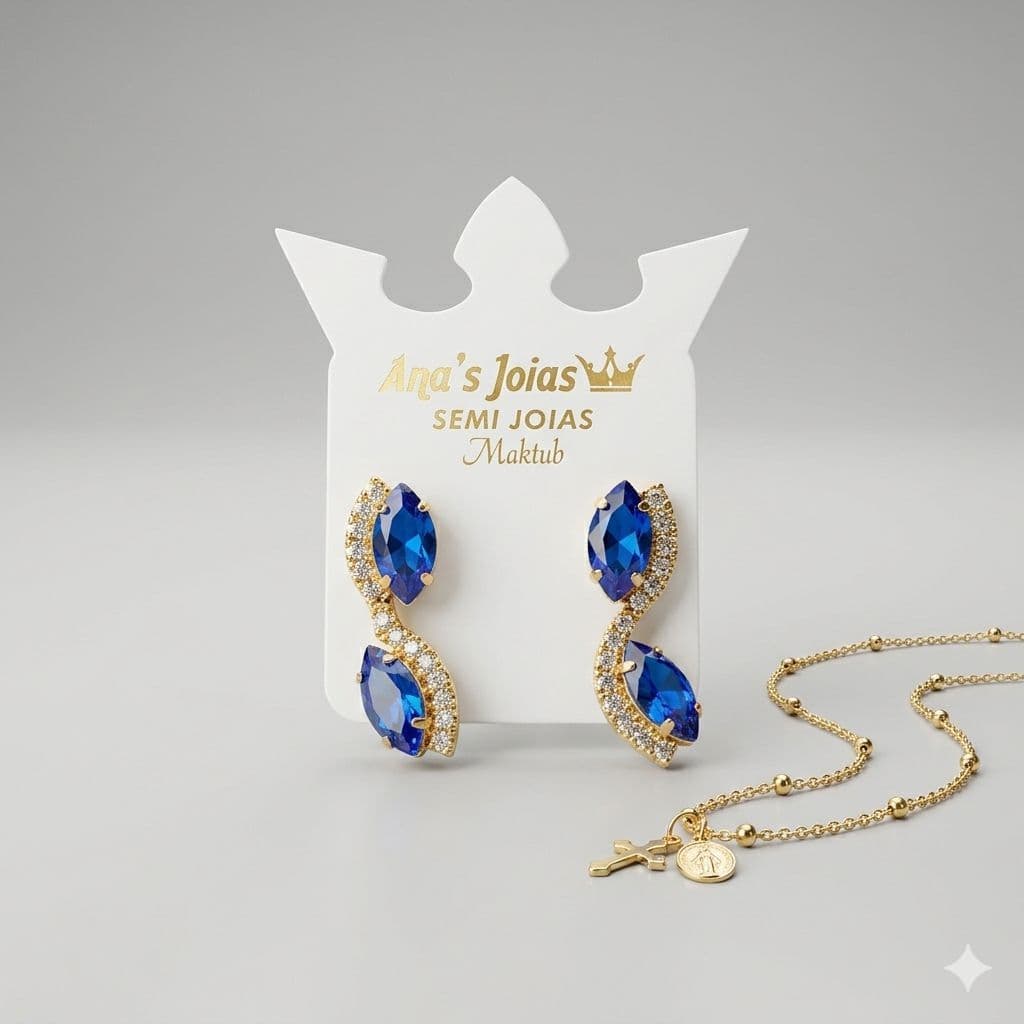 Brinco Feminino Elegante Folheado Strass Com Pedra Azul Delicado Festa Casamento Dia a Dia