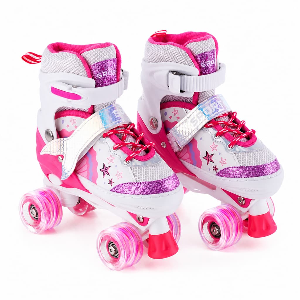 Patins Quad Sereia 4 Rodas Infantil Tamanho Ajustável Com Luz de Led + Bolsa