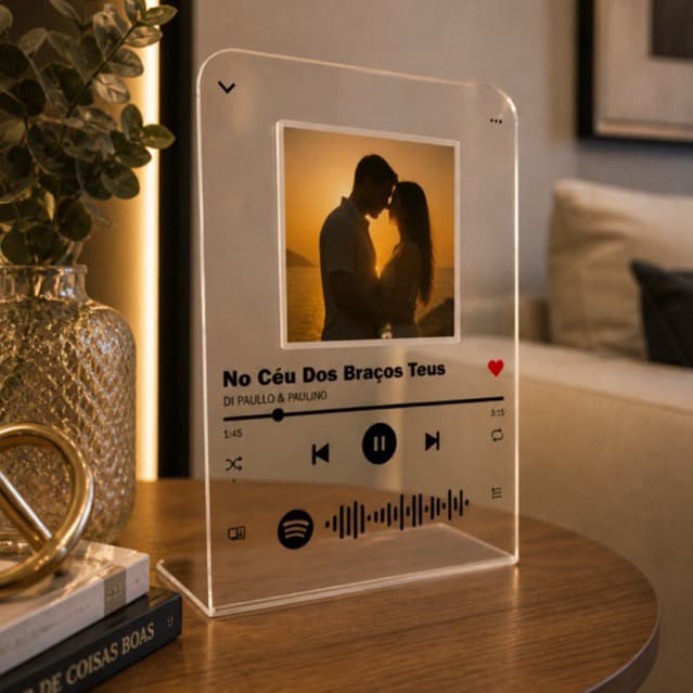 Placa Decorativa Spotify QR code Personalizada Foto Música Acrílico Presente dia dos Namorados Amigos música