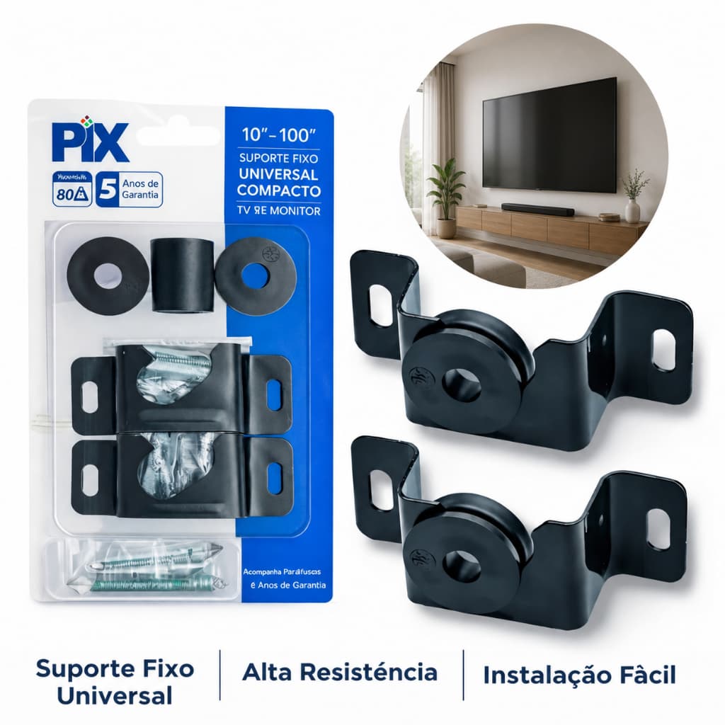 Suporte TV Fixo Universal Parede 10 a 100 Polegadas Até 80kg LED LCD Smart TV Parafusos Buchas
