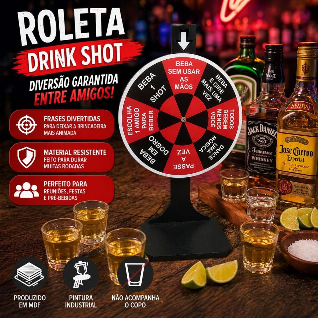 Jogo Roleta Drink Shot Tequila Dose Festa Balada Amigos Churrasco Resenhas AMIGOS