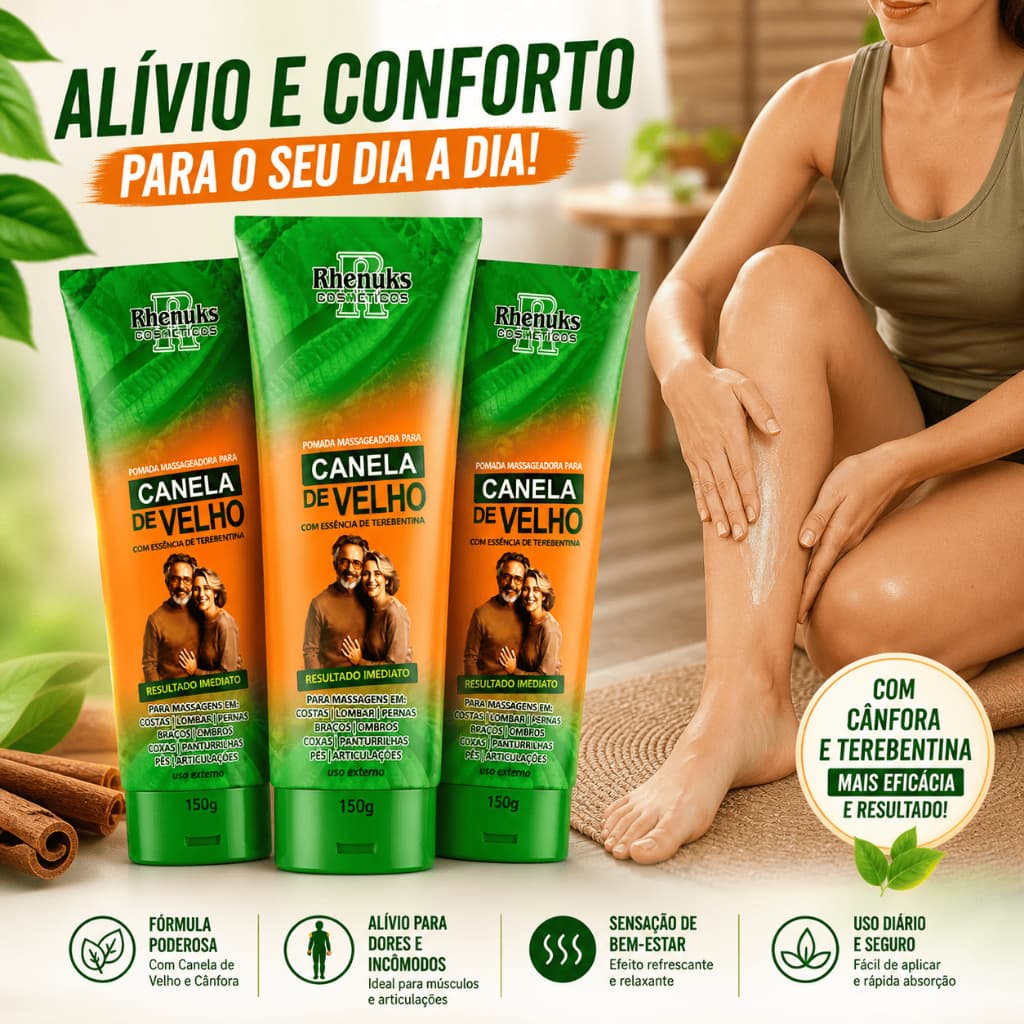 Kit 3 Creme Massagem Canela De Velho Pomada Cânfora Rhenuks 150g