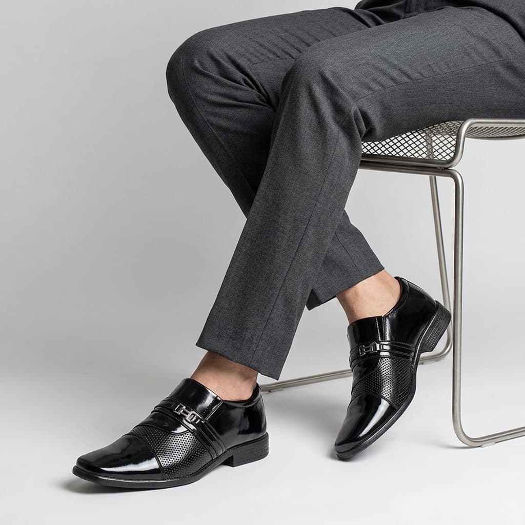 Sapato Social Masculino Oxford Preto Verniz Leve Macio Casual Giolo