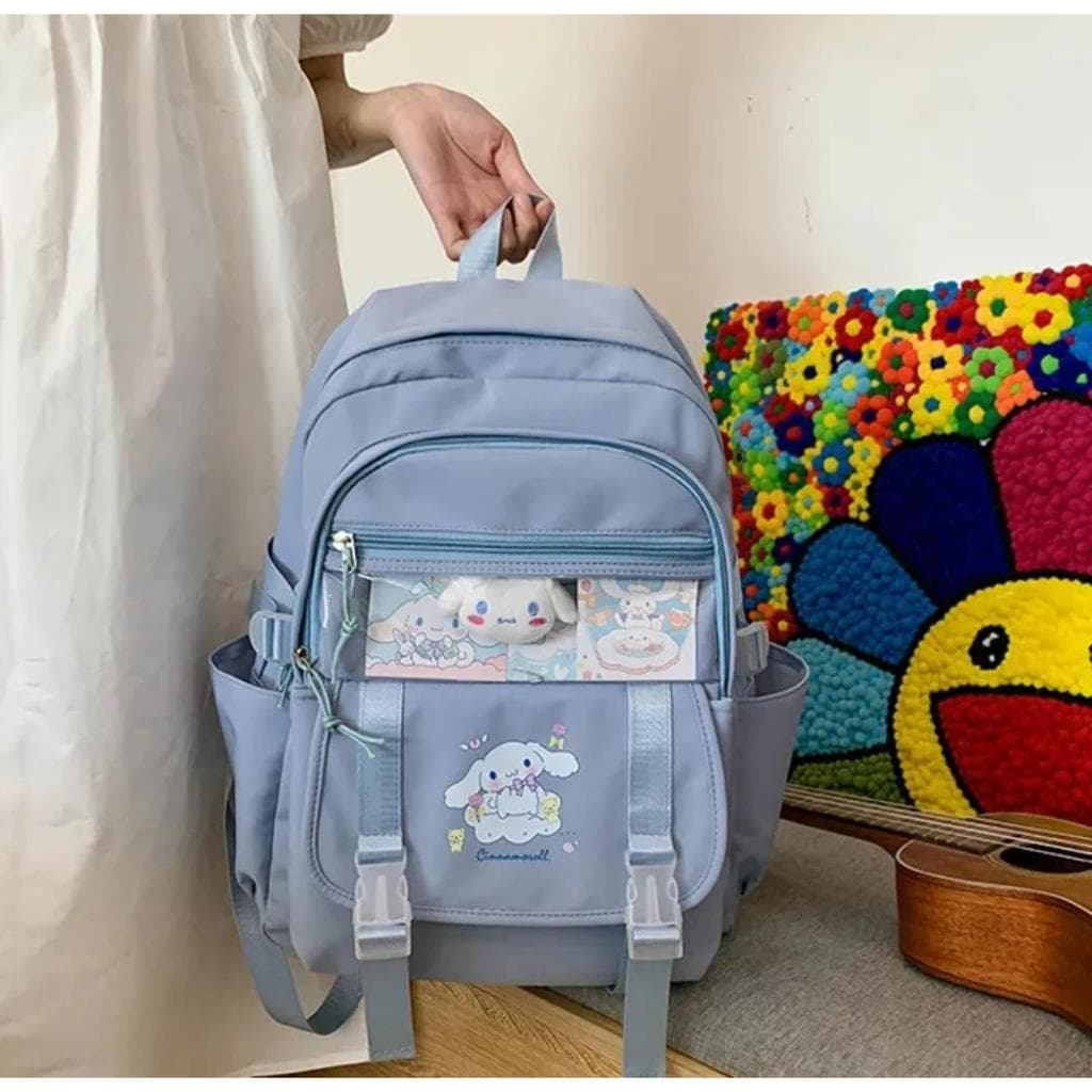Mochila Escolar Kawaii Sanrio Cinnamoroll Azul Grande Capacidade Impermeável com Multi-bolsos