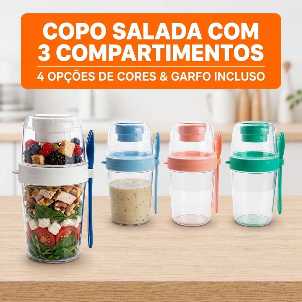 Copo Salada Fruta Whey Protein Pote Marmita Fit Portátil Saudável Molheira Garfo Recipiente Dieta