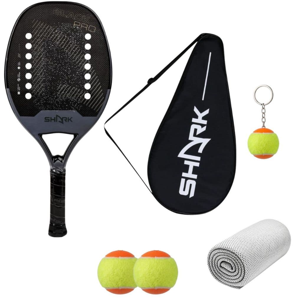 Raquete Beach Tennis Shark Black Pro Carbon 3K  EVA Soft Black + Tratamento Premium de Fabrica +Capa