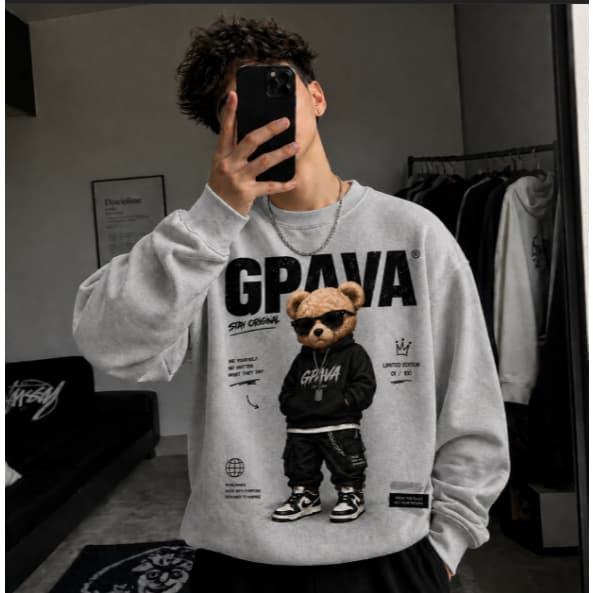 Moletom Blusa De Frio Casual Estilosa Street Wear Grupo Pava Ursinho Bear Urso Inverno Sem Capote Com Punho Sueter Top