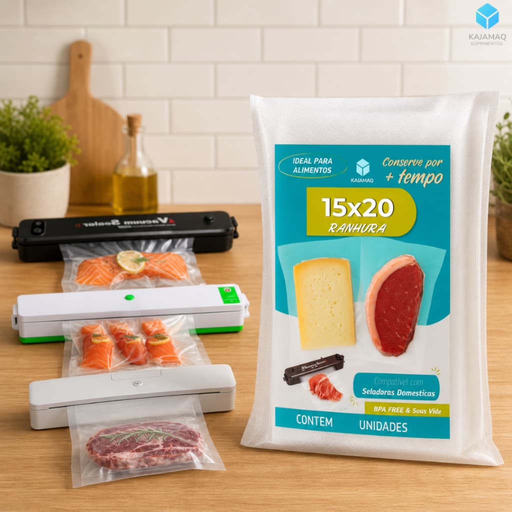 Kit Embalagem 15x20 Saco A Vacuo Seladora Alimentos Com Ranhura Gofrada Estriada Texturizada