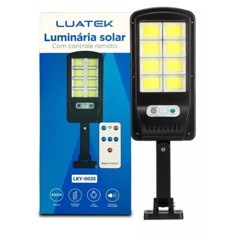 Refletor Poste Solar LED Luatek 400W LKY-0035 Sensor de Presença Controle Remoto