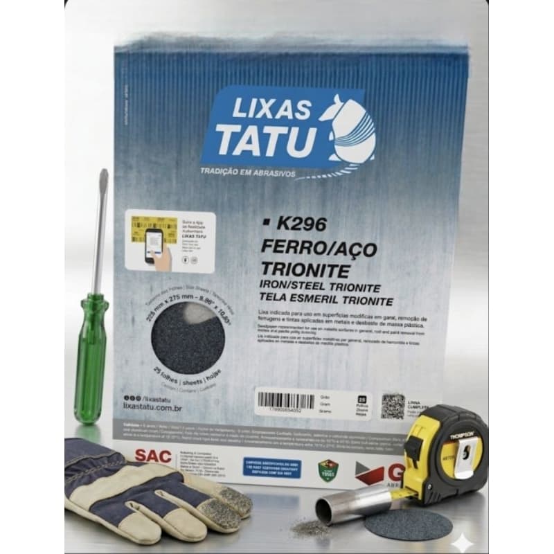 Lixa de Ferro/Aço – Kit 3 Unidades – Vários Grãos para Metal, Remoção de Ferrugem e Desbaste