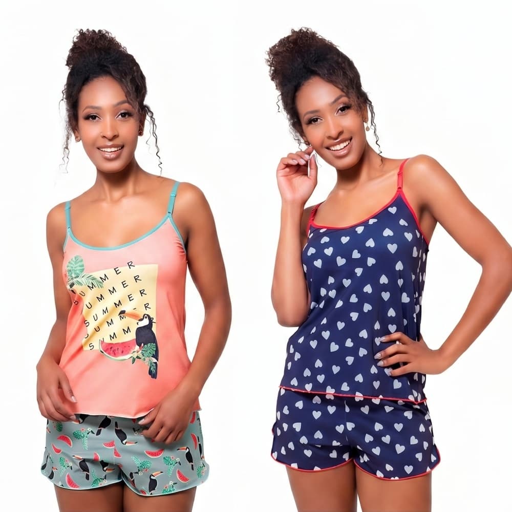 Kit Com 2 Baby Doll Conforto Short E Camiseta Sublimado Linha Noite