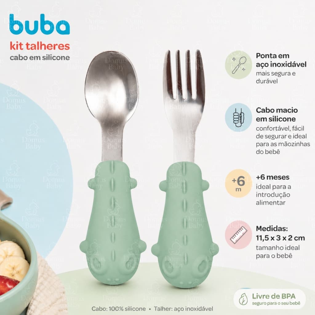 Kit Introdução Alimentar Buba Colher e Garfo Silicone Inox