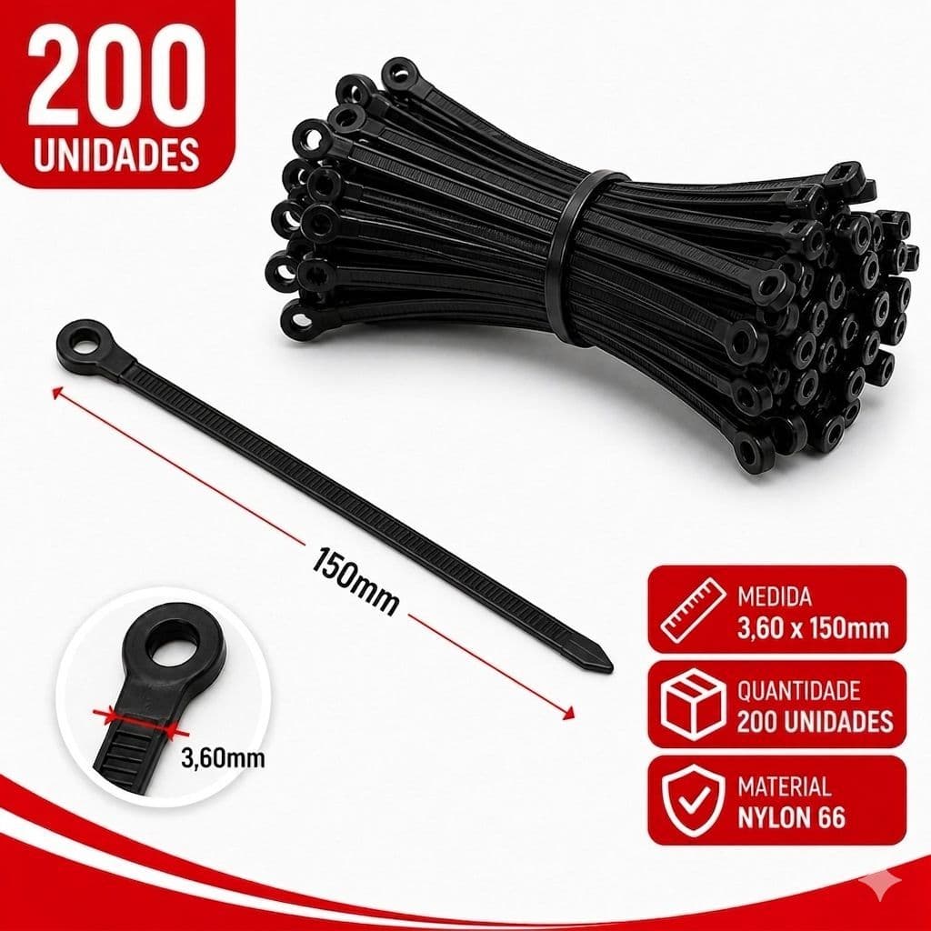Abraçadeira com Olhal 360x150mm Nylon Resistente – Fixação com Parafuso e Alta Durabilidade dia a dia Oficina,Casa,Carro