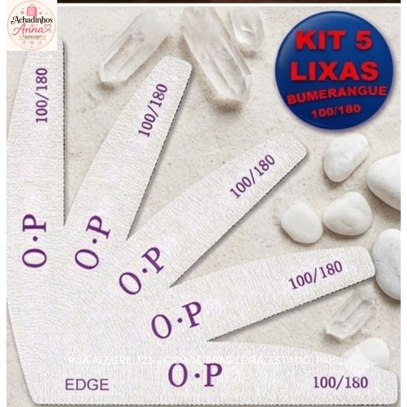 Kit 5 Lixas de Unha Profissional 100/180 Bumerangue 💅 Lixa Para Gel Fibra Acrílico Manicure Nail Designer