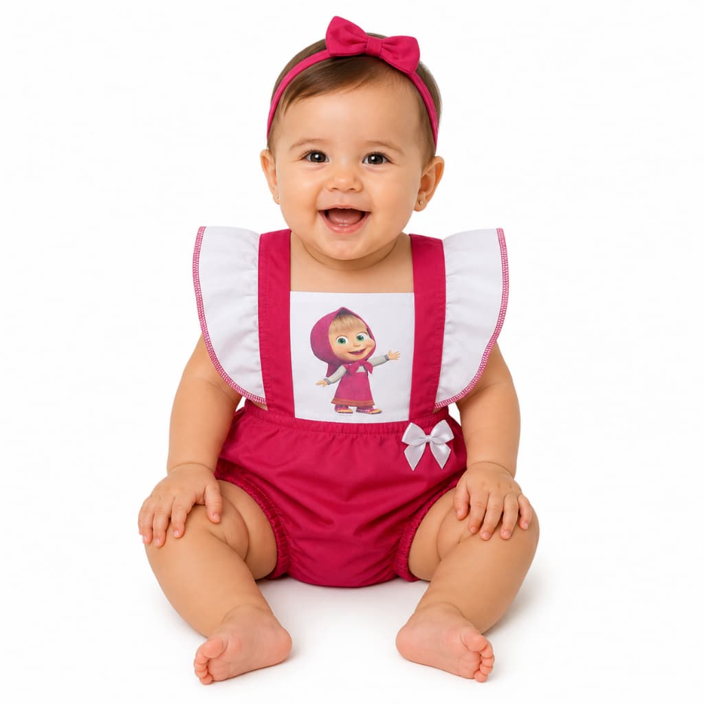 Romper Bebê Feminino Rosa com Lacinho e Estampa Infantil Fofa Marsha