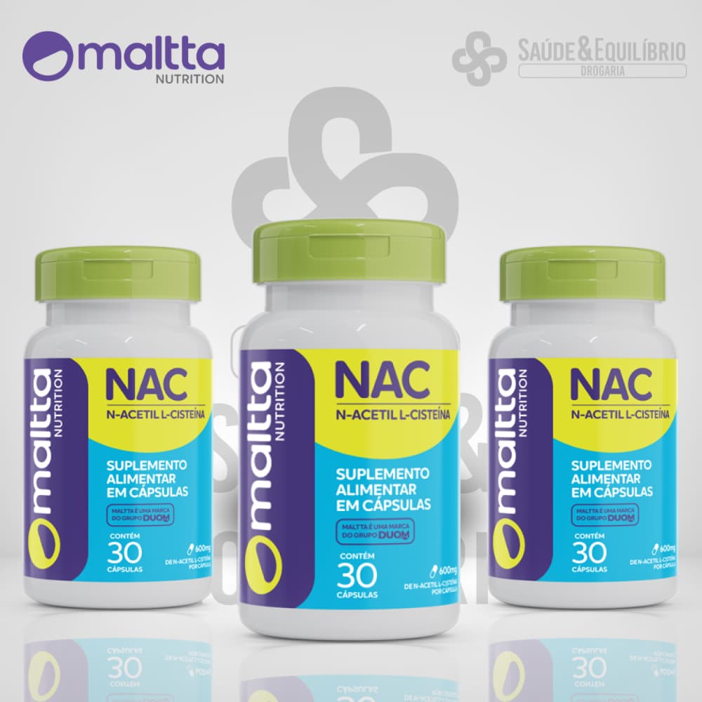 NAC 600mg N Acetil L Cisteína Maltta 30 Cápsulas Antioxidante, Fortalecimento da Imunidade