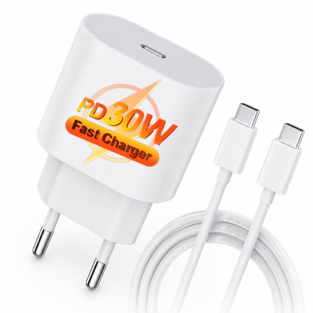 Carregador Turbo 30W Tipo C Adaptador de Tomada Compatível com iPhone 15 15 Pro Max Kit Fonte E Cabo