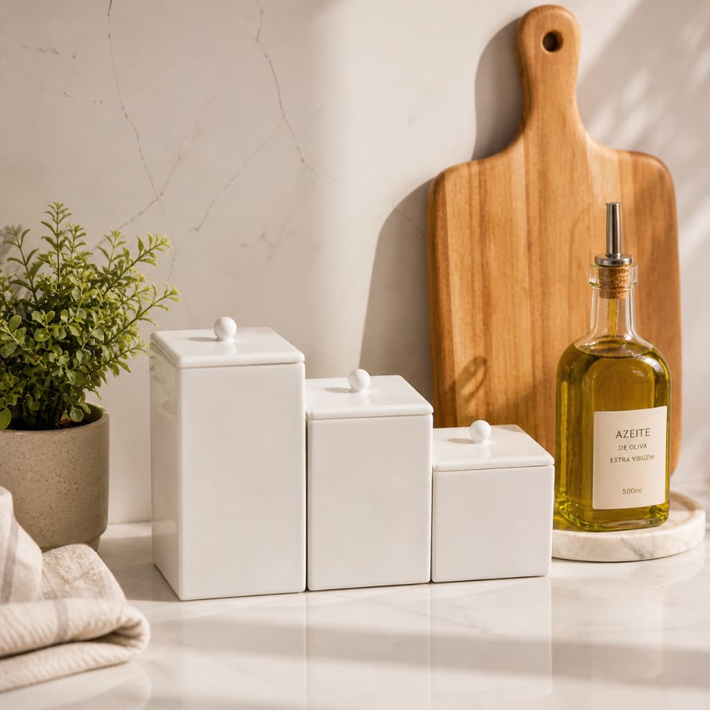 Kit 3 Potes Organizadores com Tampa Escadinha – Decoração e Cozinha