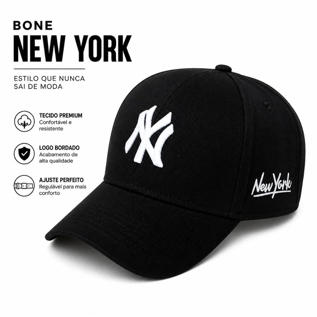 Boné NY New York Bordado Premium Ajustável Aba Curva Unissex Dia a Dia