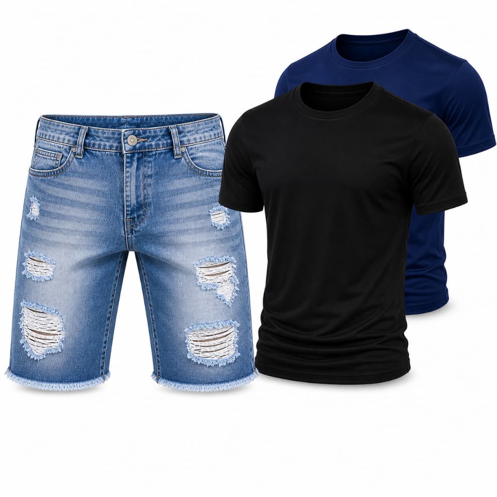 Kit Bermuda Jeans Masculino + Camisa  Dry Fit Esportiva Estilo e Elegância