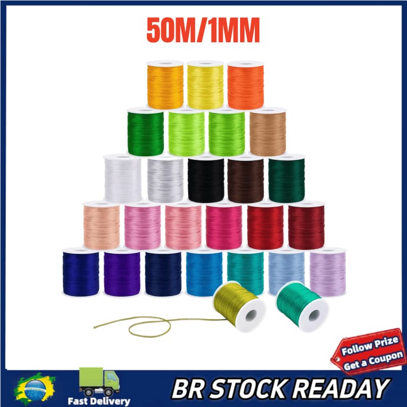 ✅BR Seller]Fio de Seda Cetim 1mm Cordão Rabo de Rato 50 Metros Rolo Multicolor Liso 50m/1mm Premium