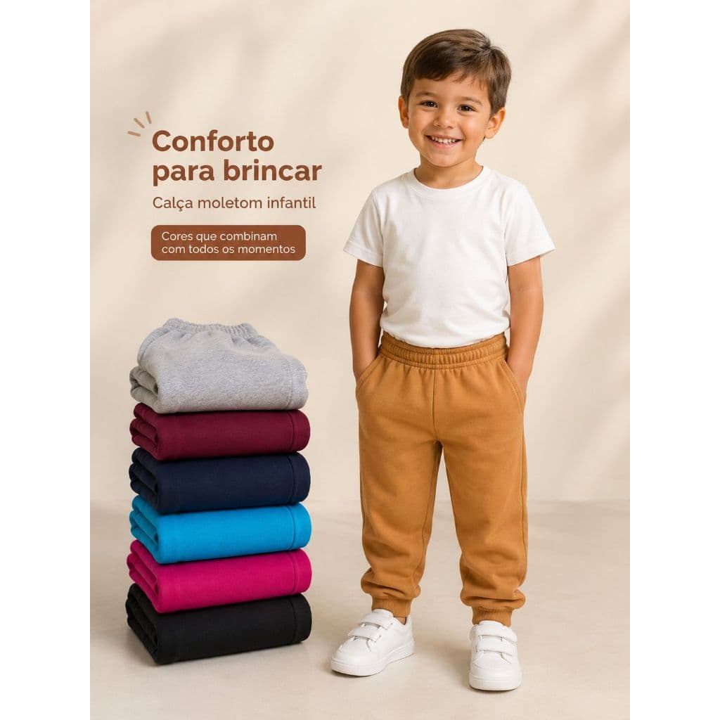 Kit 3 Calças Sortidas  Moletom Infantil Menino/Menina Inverno - 1 Ao 8