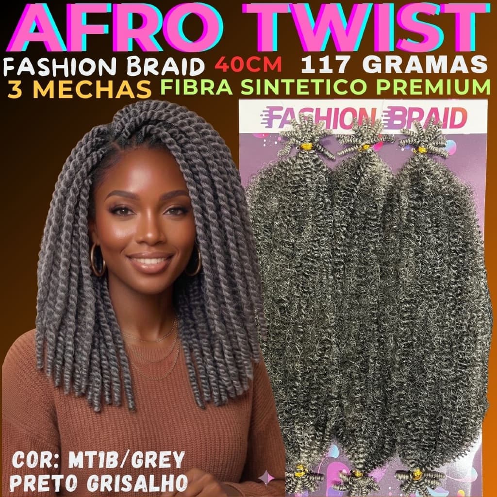 Cabelo Afro Twist Crochet Braids Fashion Braid 30cm 117g Fibra Premium