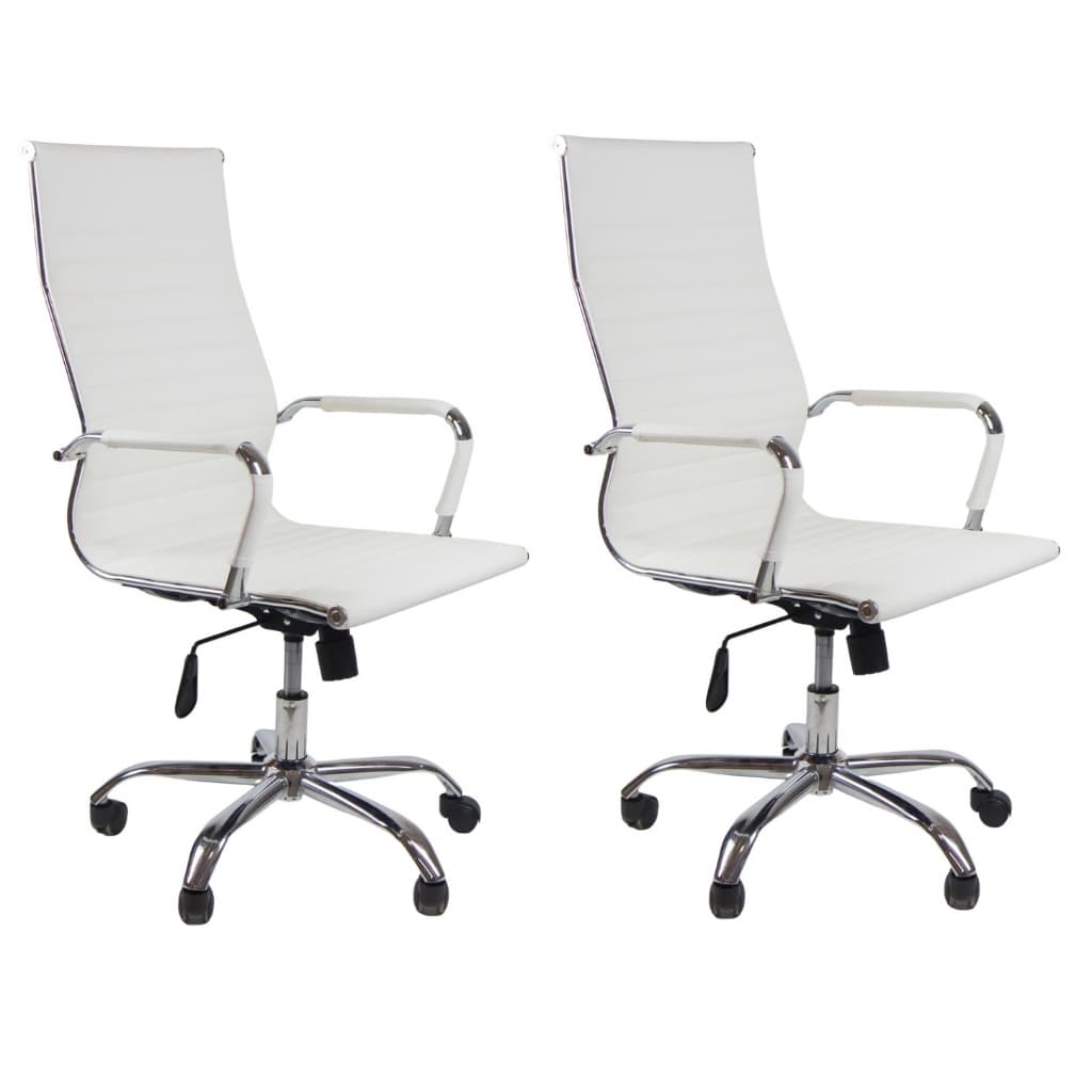 Kit 2 Cadeiras Escritório Presidente Eames Encosto Alto Cor Off white Giratória Com Regulagem de Altura