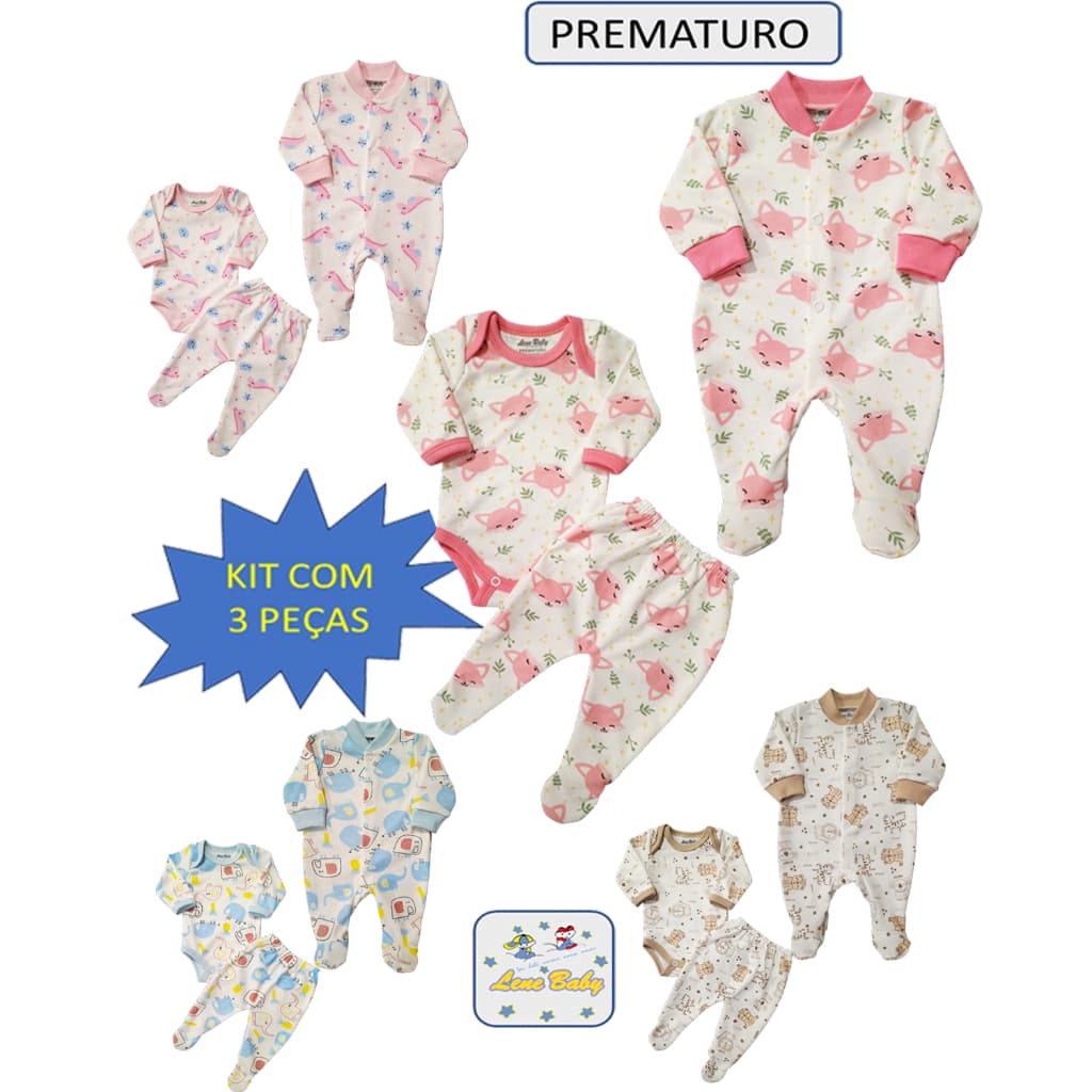 Kit 1 Macacão 1 Body  Manga Longa 1 Culote Com Pé  bebe  Prematuro e Boneca Reborn